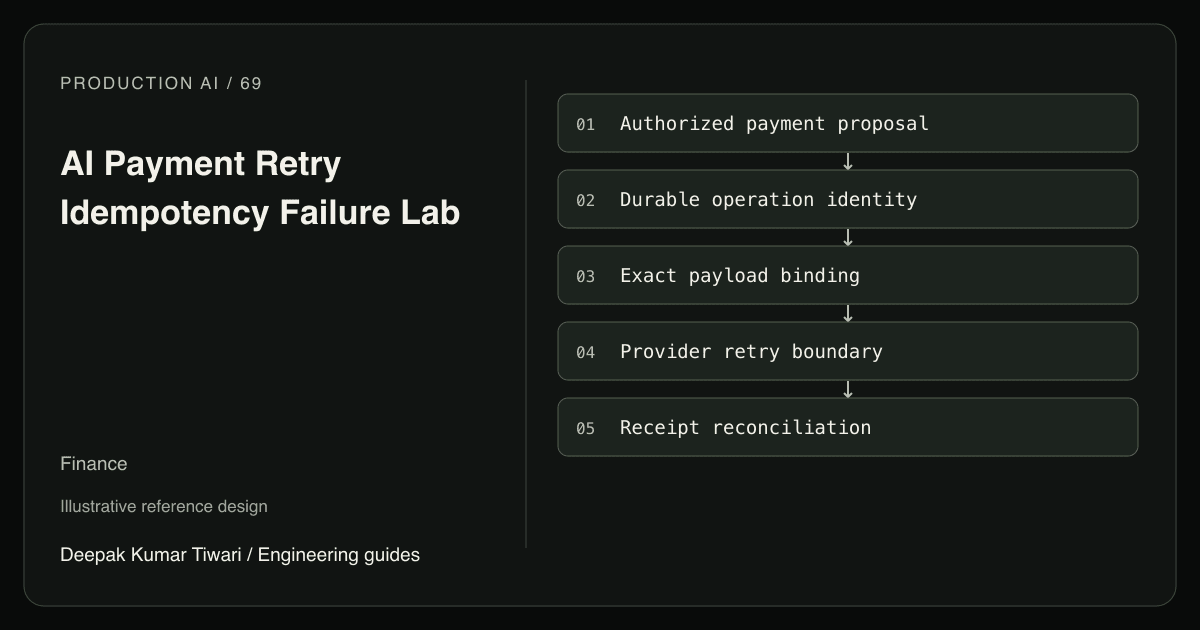 Reference workflow: Authorized payment proposal; Durable operation identity; Exact payload binding; Provider retry boundary; Receipt reconciliation.