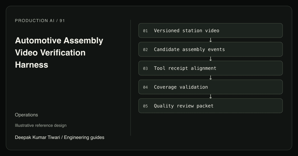Reference workflow: Versioned station video; Candidate assembly events; Tool receipt alignment; Coverage validation; Quality review packet.
