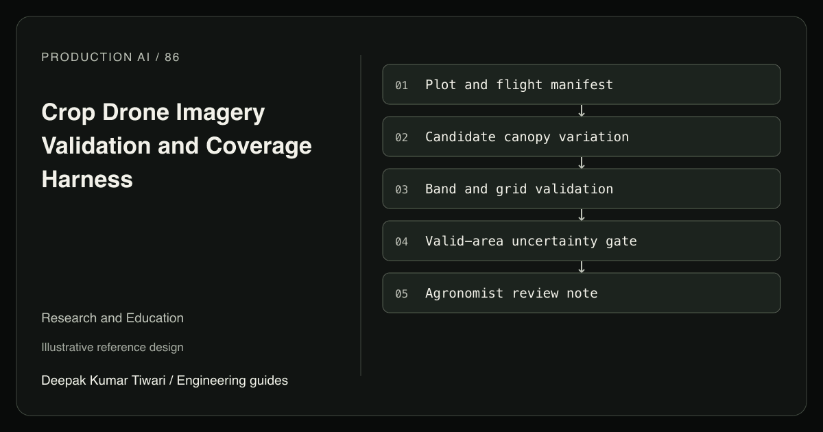 Reference workflow: Plot and flight manifest; Candidate canopy variation; Band and grid validation; Valid-area uncertainty gate; Agronomist review note.